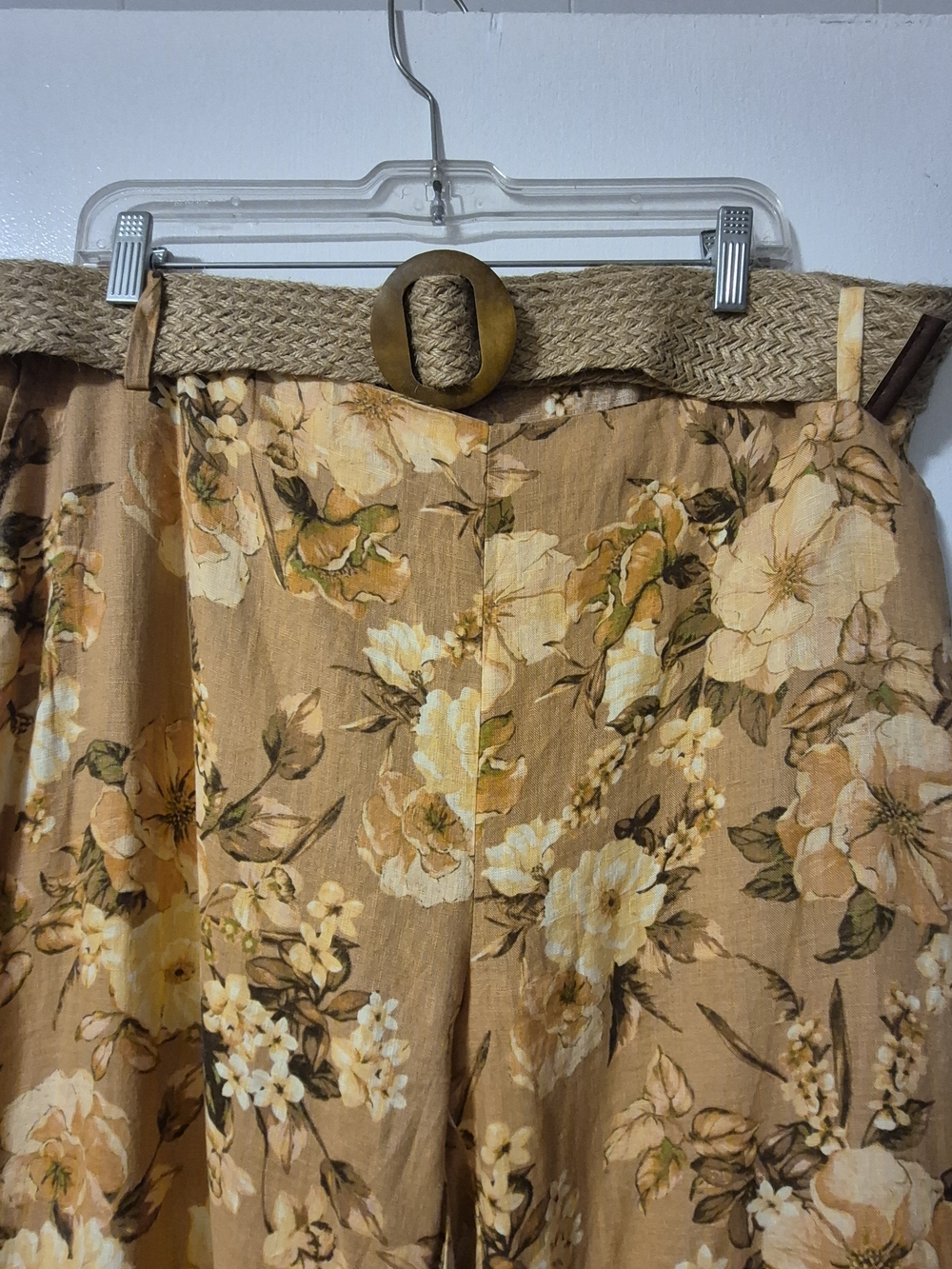 Mango Floral Wide-Leg Linen Pants with Woven Belt Size 46 - Picture 6 of 10